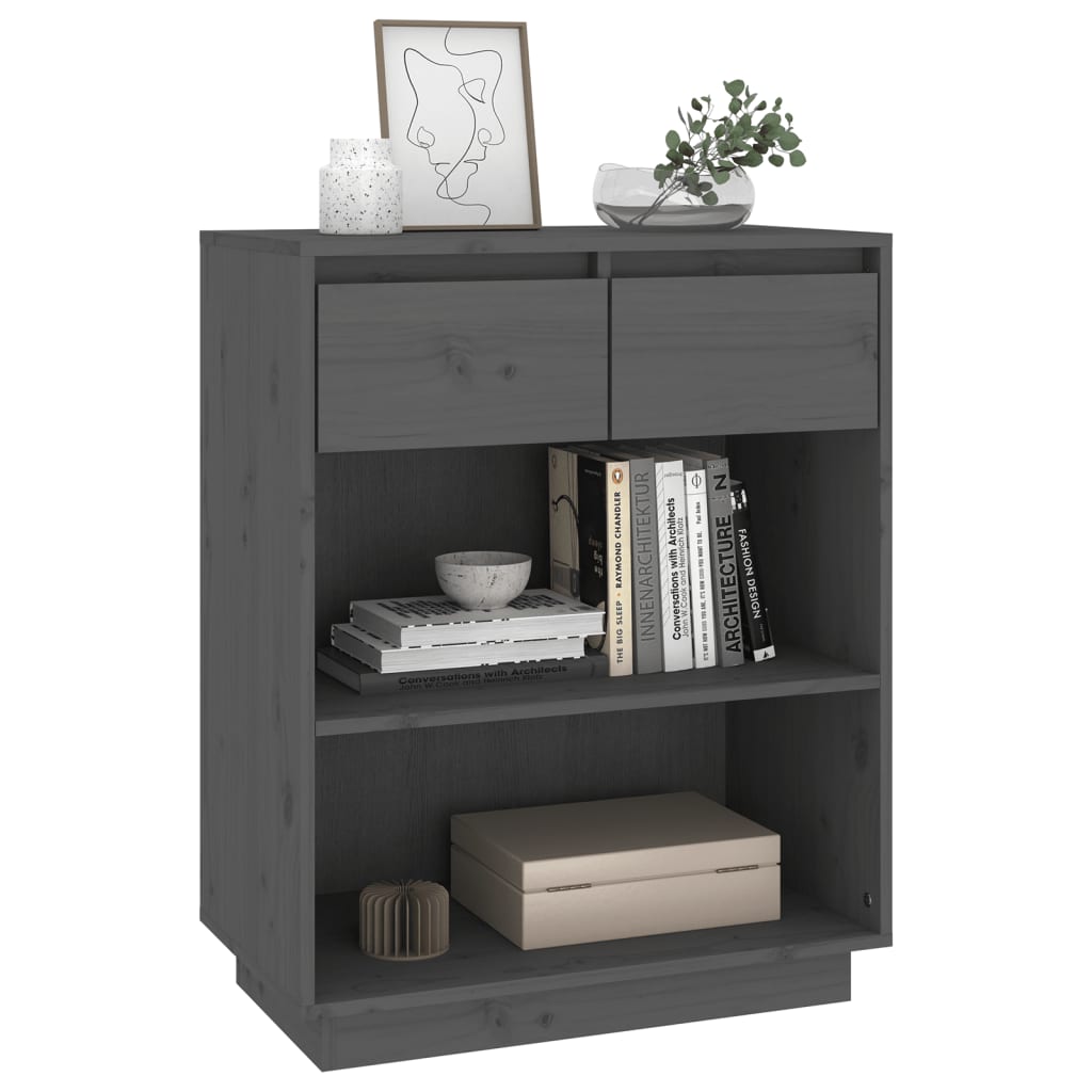 Wandkast 60X34X75 Cm Massief Grenenhout Grijs