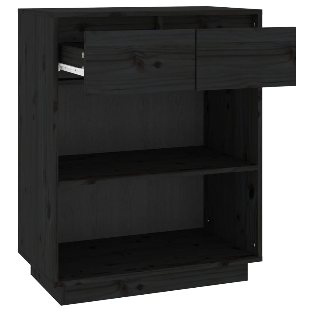 Wandkast 60X34X75 Cm Massief Grenenhout Zwart