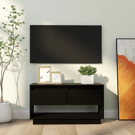 Tv-Meubel 74X34X40 Cm Massief Grenenhout Zwart