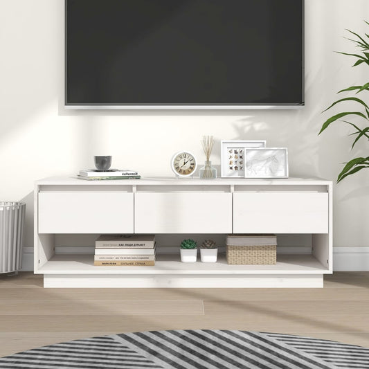 Tv-Meubel 110,5X34X40 Cm Massief Grenenhout Wit