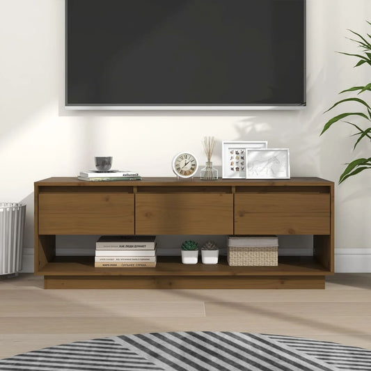 Tv-Meubel 110,5X34X40 Cm Massief Grenenhout Honingbruin