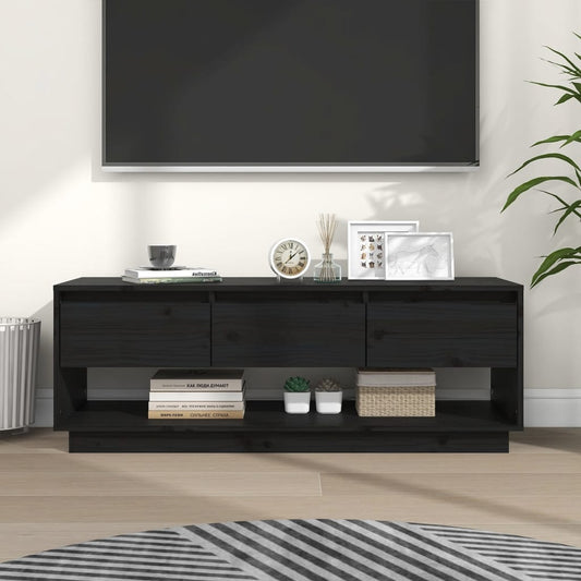 Tv-Meubel 110,5X34X40 Cm Massief Grenenhout Zwart