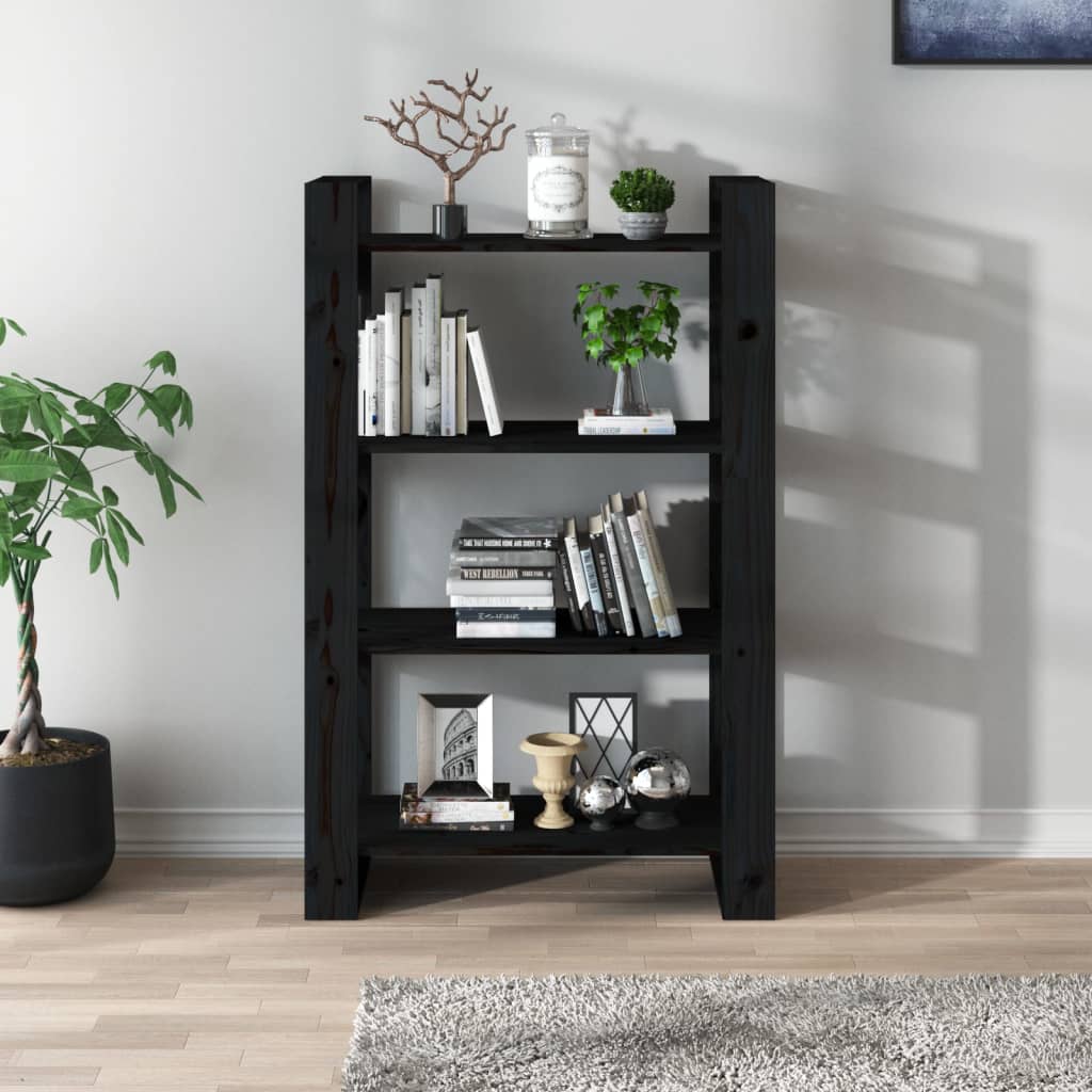 Boekenkast/Kamerscherm 80X25X125 Cm Massief Grenenhout Zwart