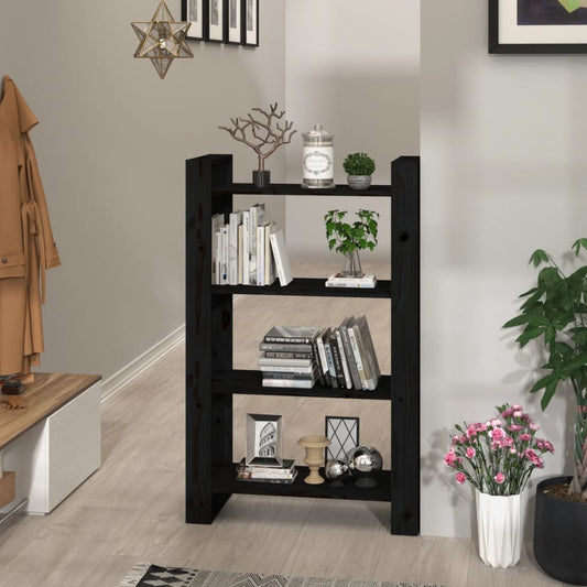 Boekenkast/Kamerscherm 80X25X125 Cm Massief Grenenhout Zwart
