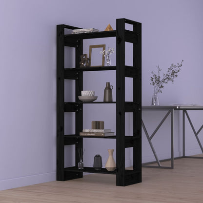Boekenkast/Kamerscherm 80X35X160 Cm Massief Hout Zwart