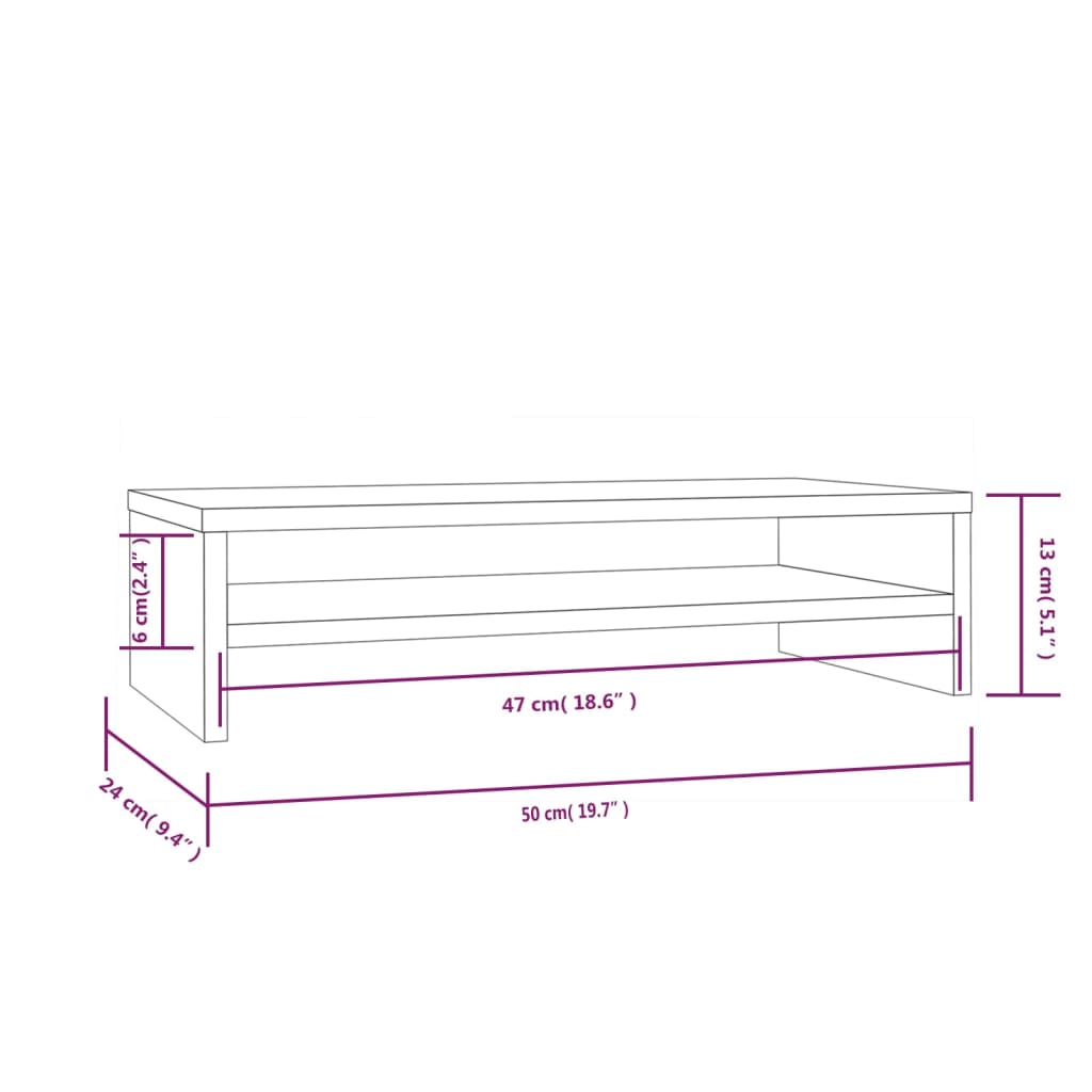 Monitorstandaard 50X24X13 Cm Massief Grenenhout Wit