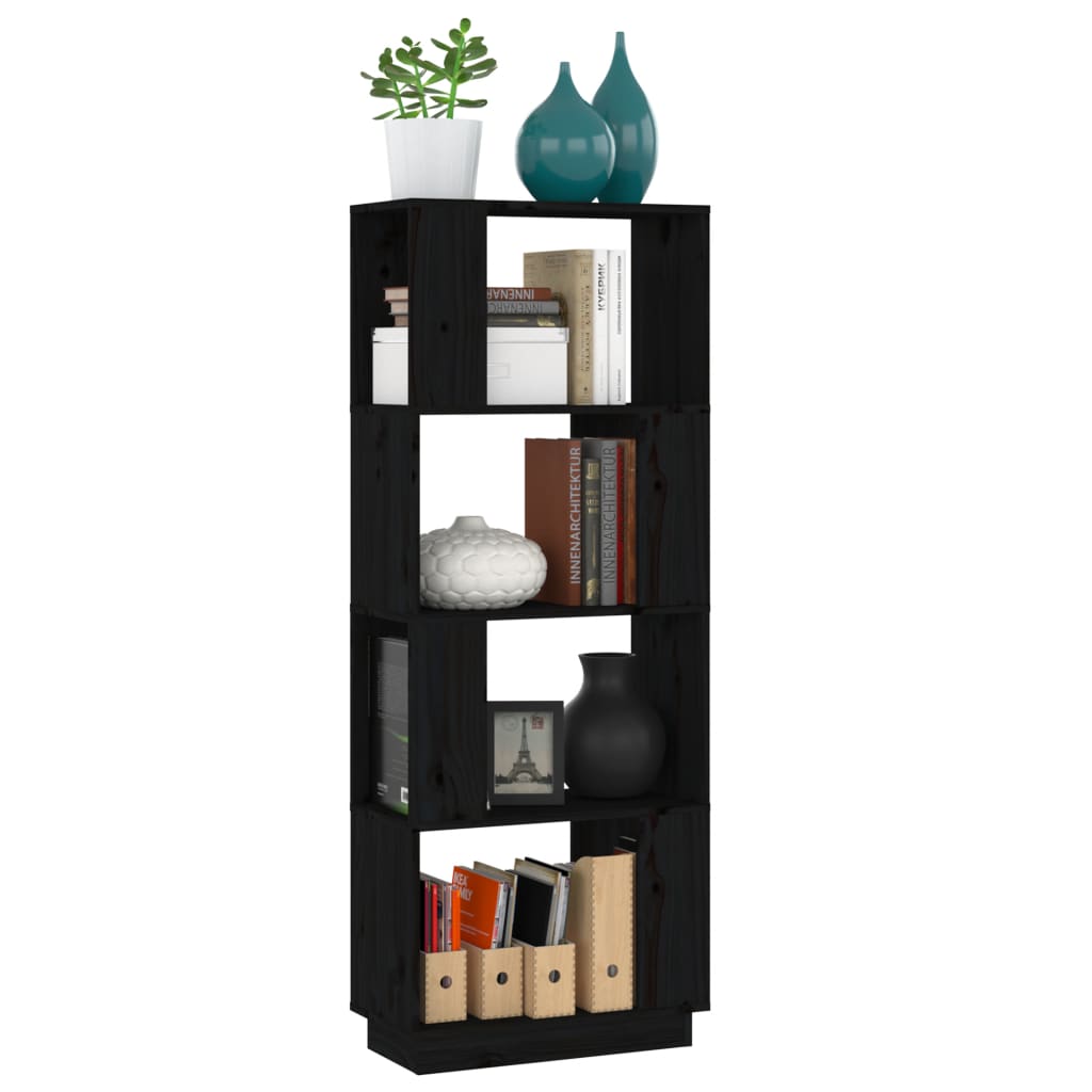 Boekenkast/Kamerscherm 51X25X132 Cm Massief Grenenhout Zwart