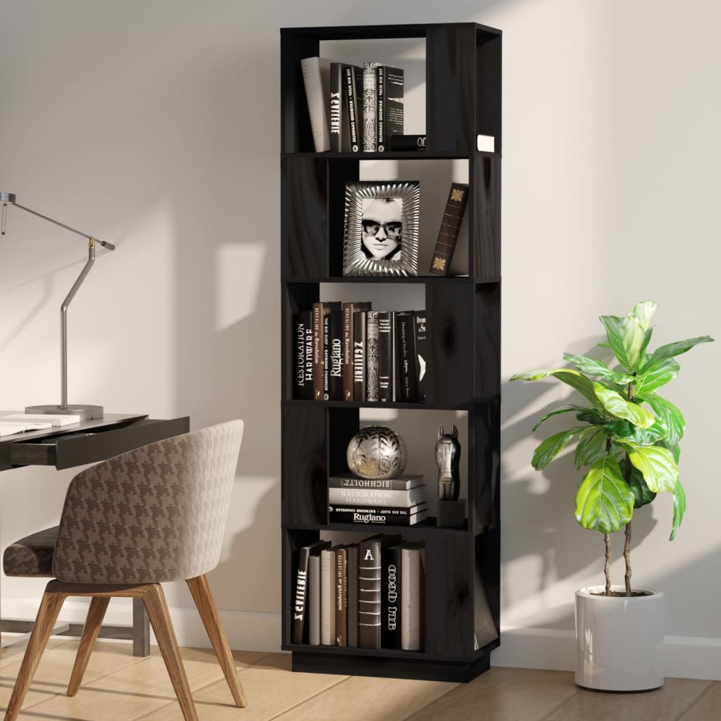 Boekenkast/Kamerscherm 51X25X163,5 Cm Massief Grenenhout Zwart
