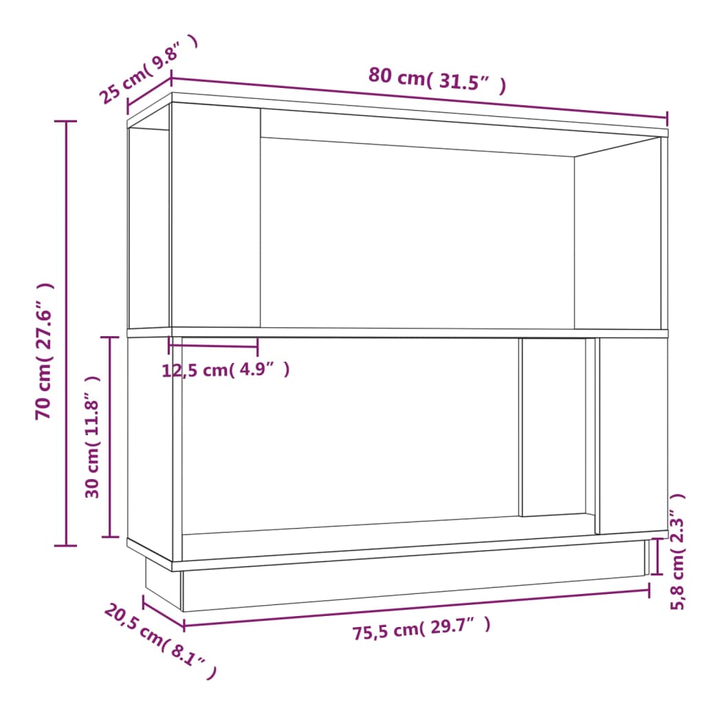 Boekenkast/Kamerscherm 80X25X70 Cm Massief Grenenhout Grijs