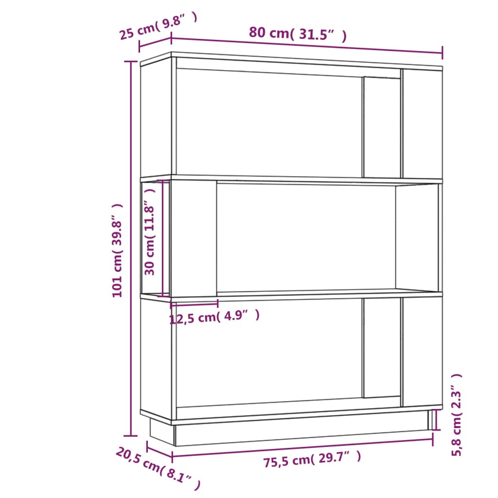 Boekenkast/Kamerscherm 80X25X101 Cm Massief Grenenhout Grijs