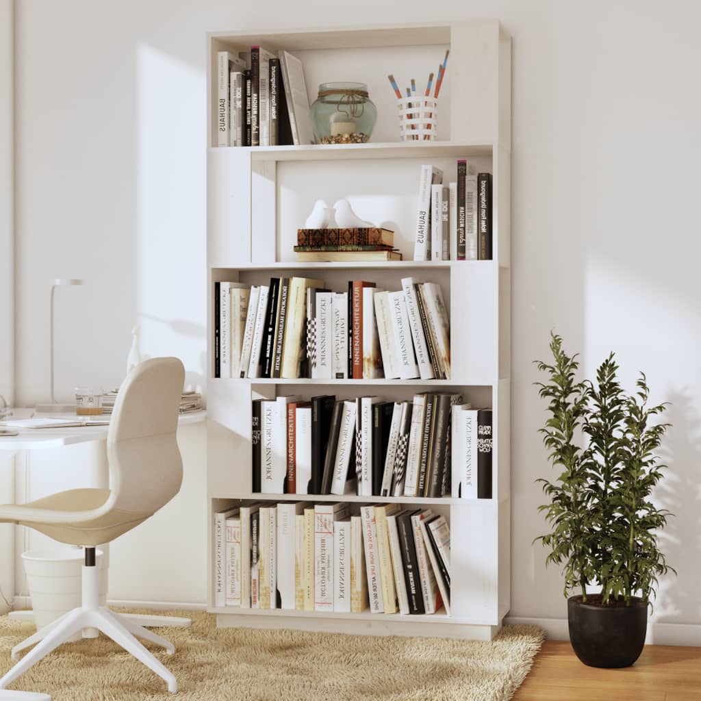 Boekenkast/Kamerscherm 80X25X163,5 Cm Massief Grenenhout Wit