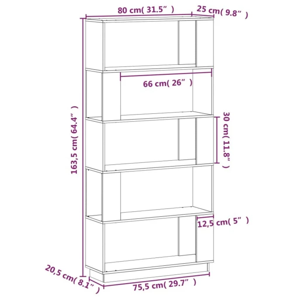 Boekenkast/Kamerscherm 80X25X163,5 Cm Massief Grenenhout Grijs