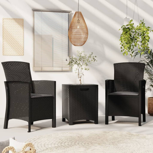 3-Delige Loungeset Met Kussens Pp-Rattan Grafietkleurig