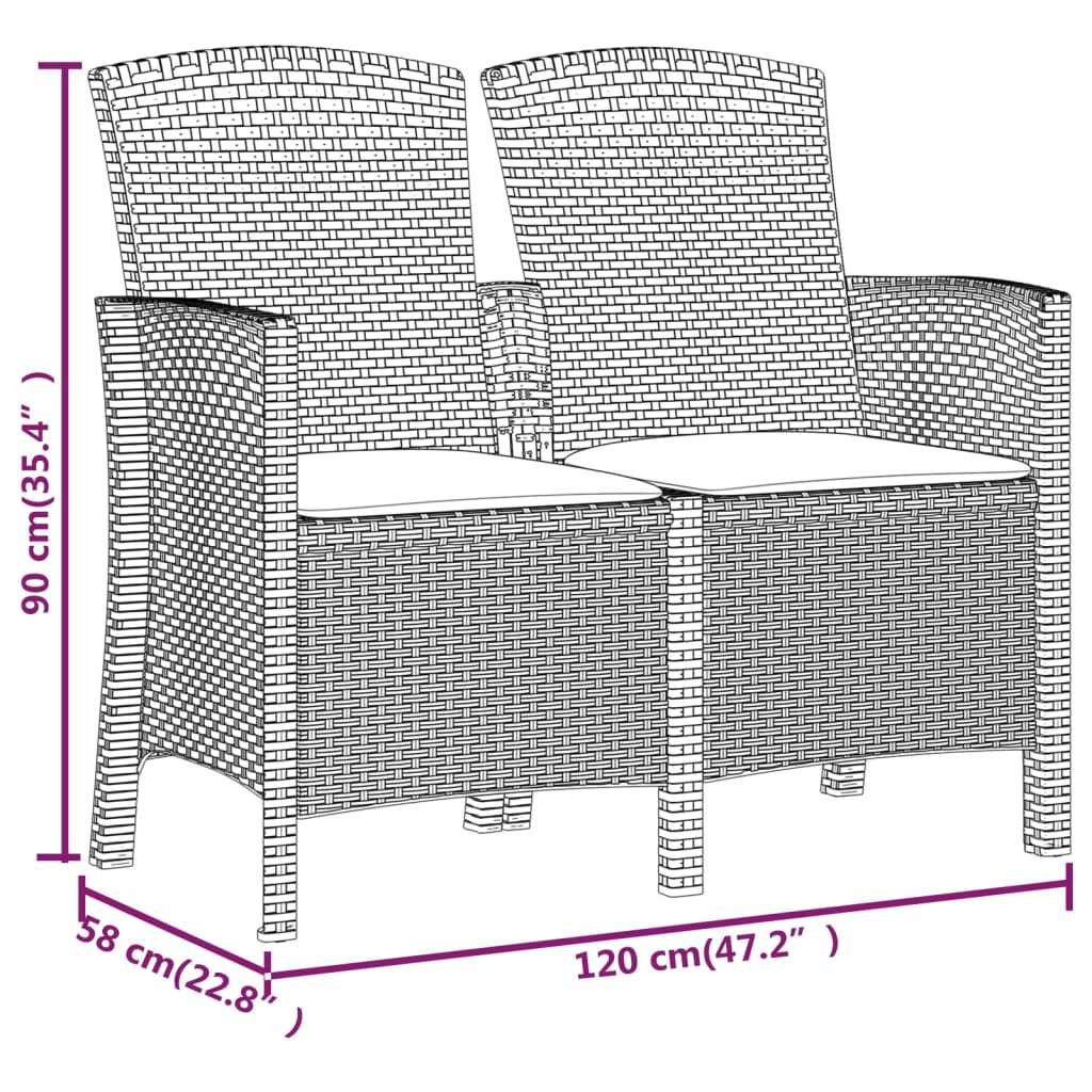 Tuinbank 2-Zits Met Kussens Pp Rattan Wit