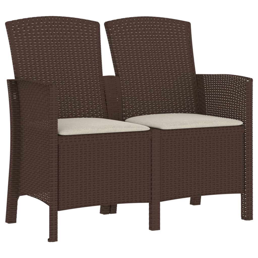 Tuinbank 2-Zits Met Kussens Pp-Rattan Bruin