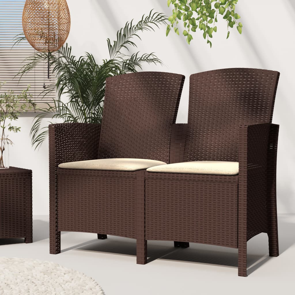 Tuinbank 2-Zits Met Kussens Pp-Rattan Bruin