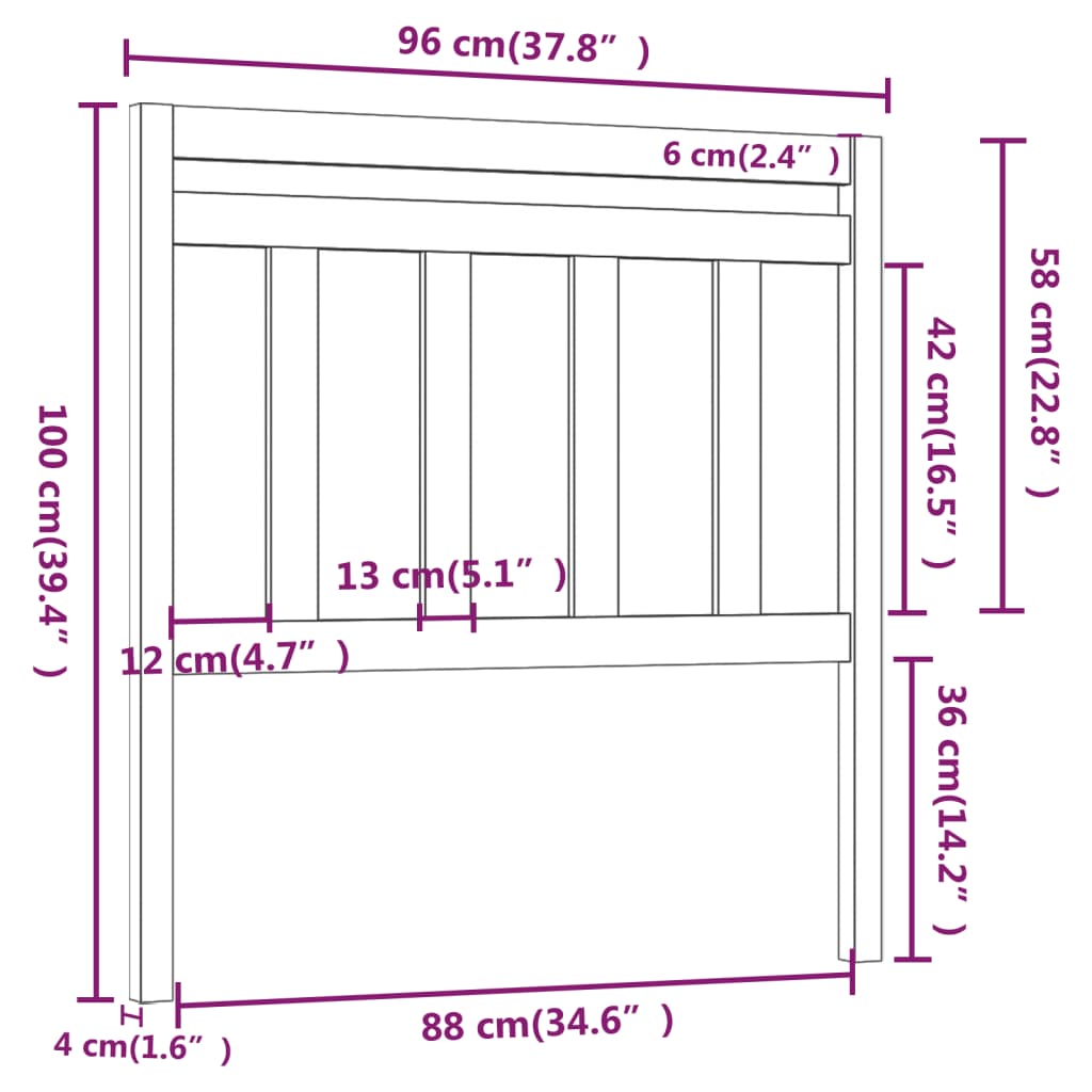 Hoofdbord 96X4X100 Cm Massief Grenenhout Grijs