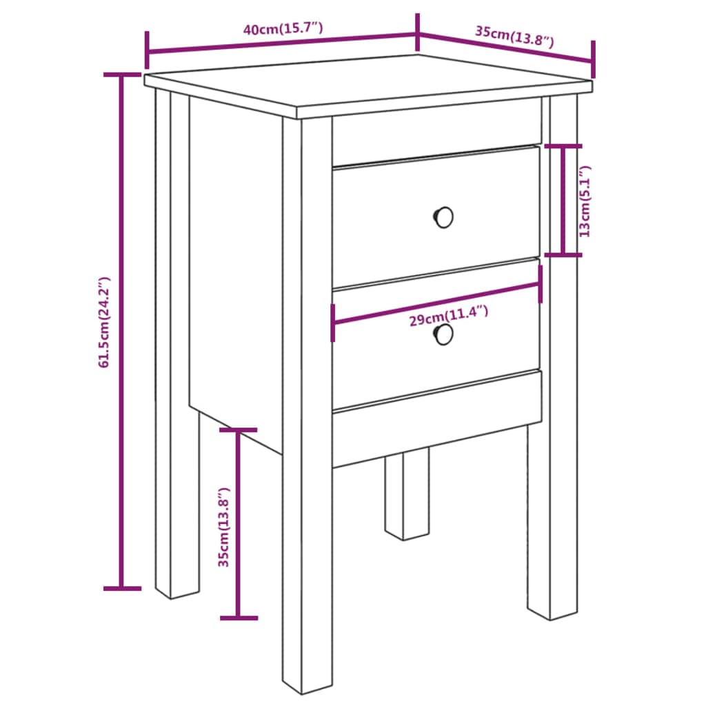 Nachtkastjes 2 St 40X35X61,5 Cm Massief Grenenhout Honingbruin