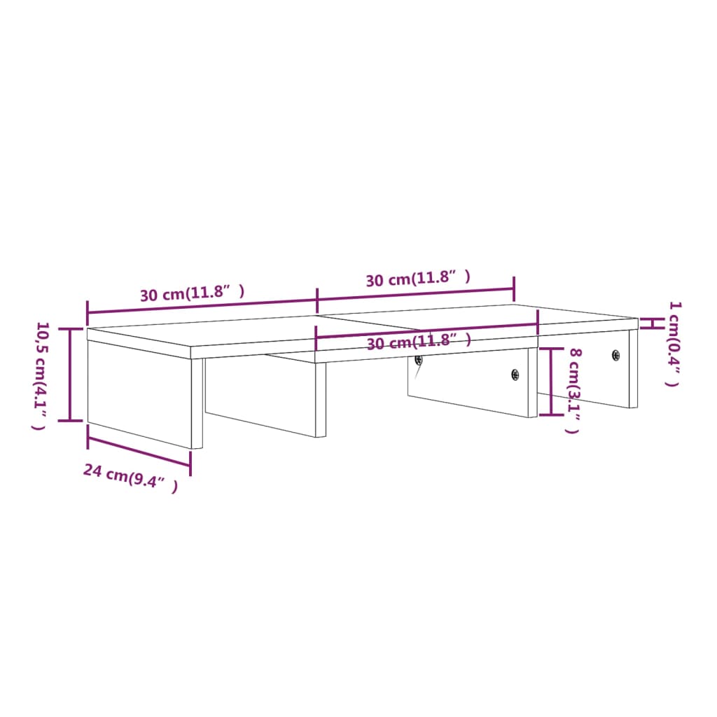 Monitorstandaard 60X24X10,5 Cm Massief Grenenhout