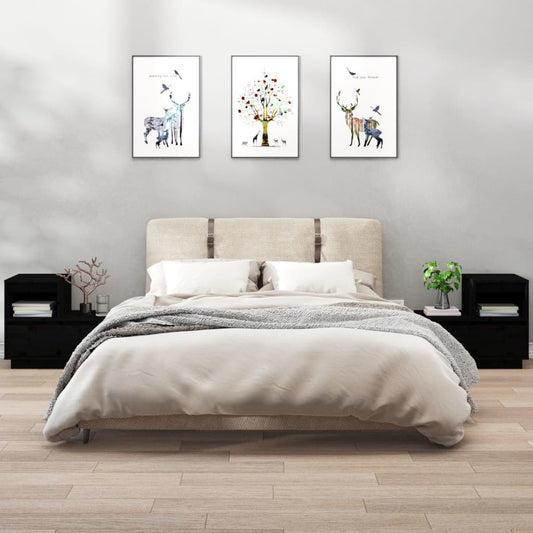 Nachtkastjes 2 St 60X34X51 Cm Massief Grenenhout Zwart