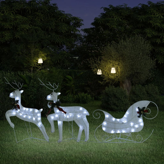 Buitenkerstversiering Rendieren En Slee 60 Led's Wit