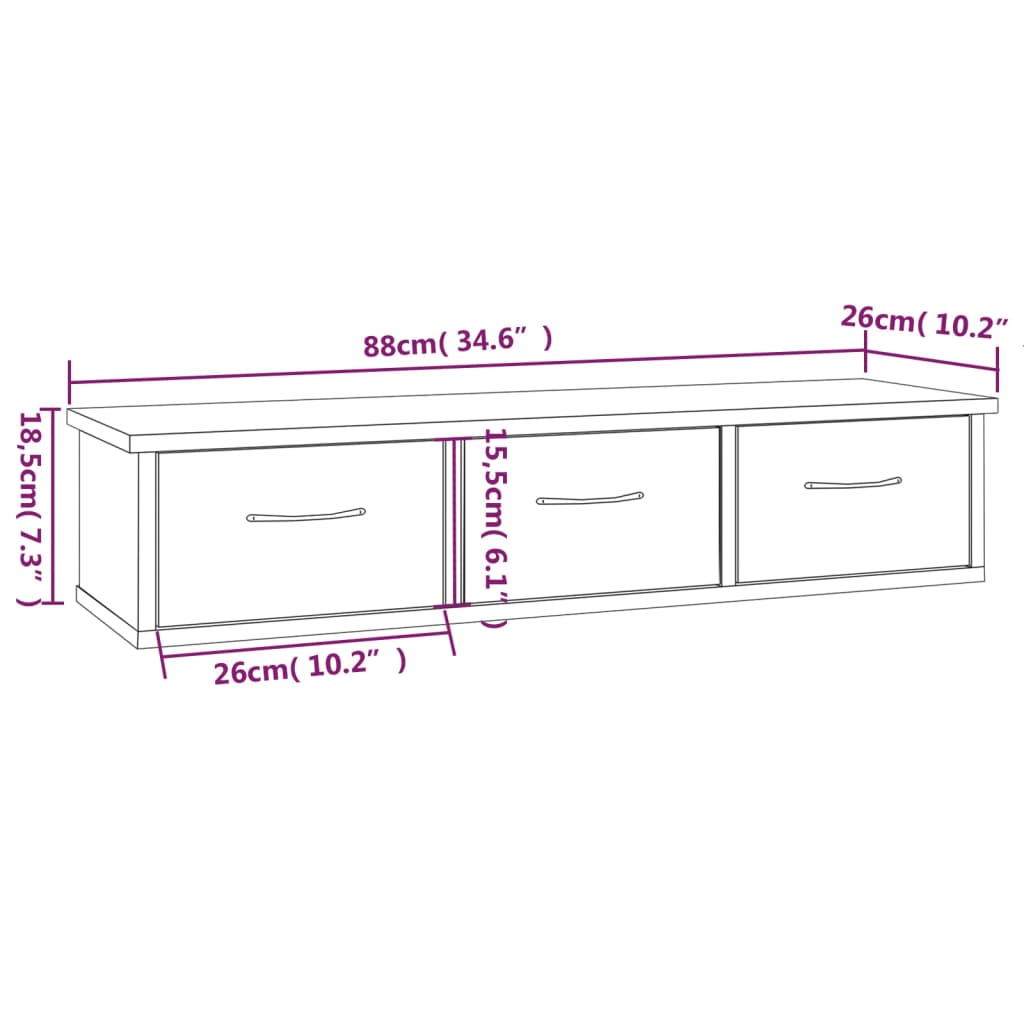 Wandkast 88X26X18,5 Cm Bewerkt Hout Grijs Sonoma Eikenkleurig