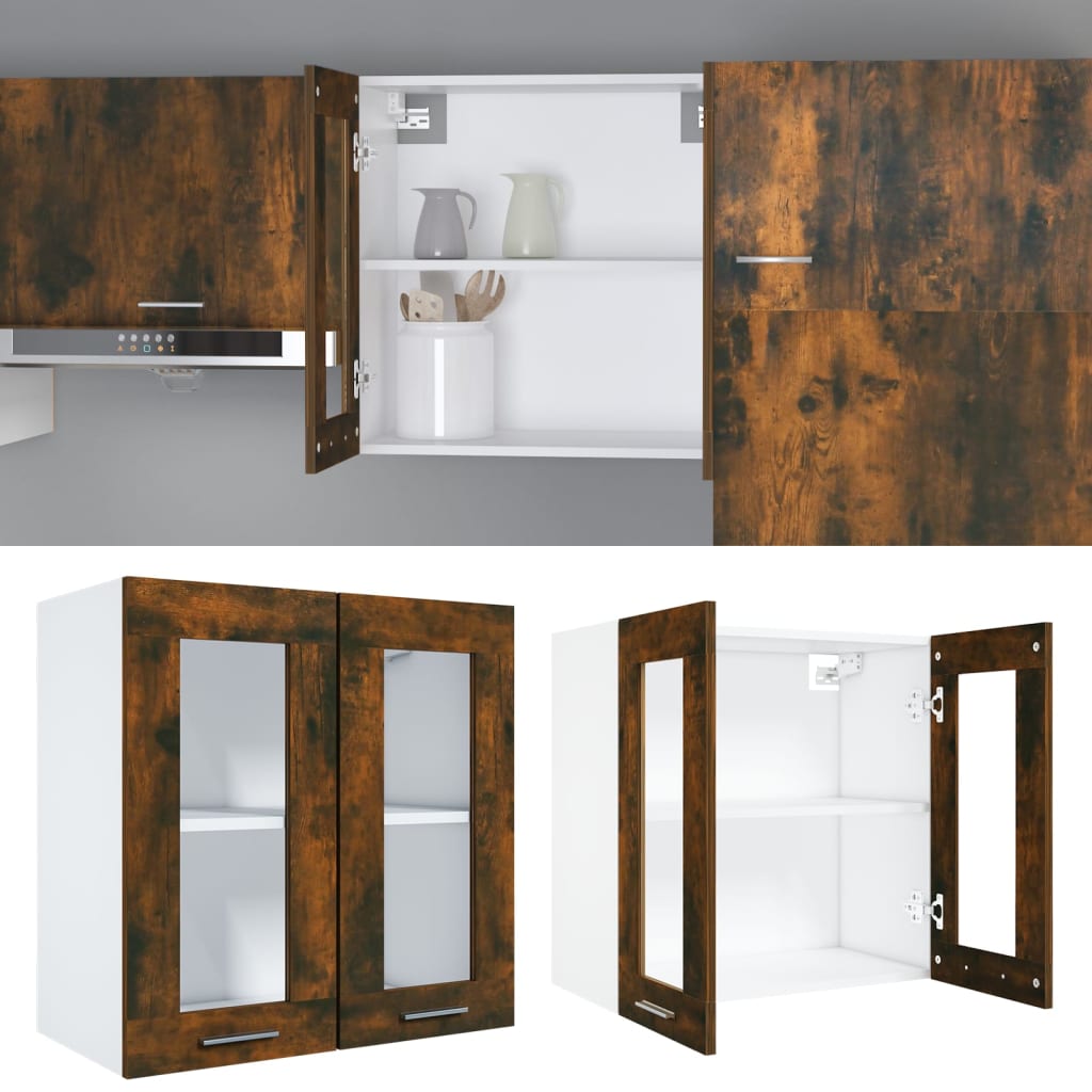 Wandkast Hangend 60X31X60 Cm Glas En Bewerkt Hout Gerookt Eiken