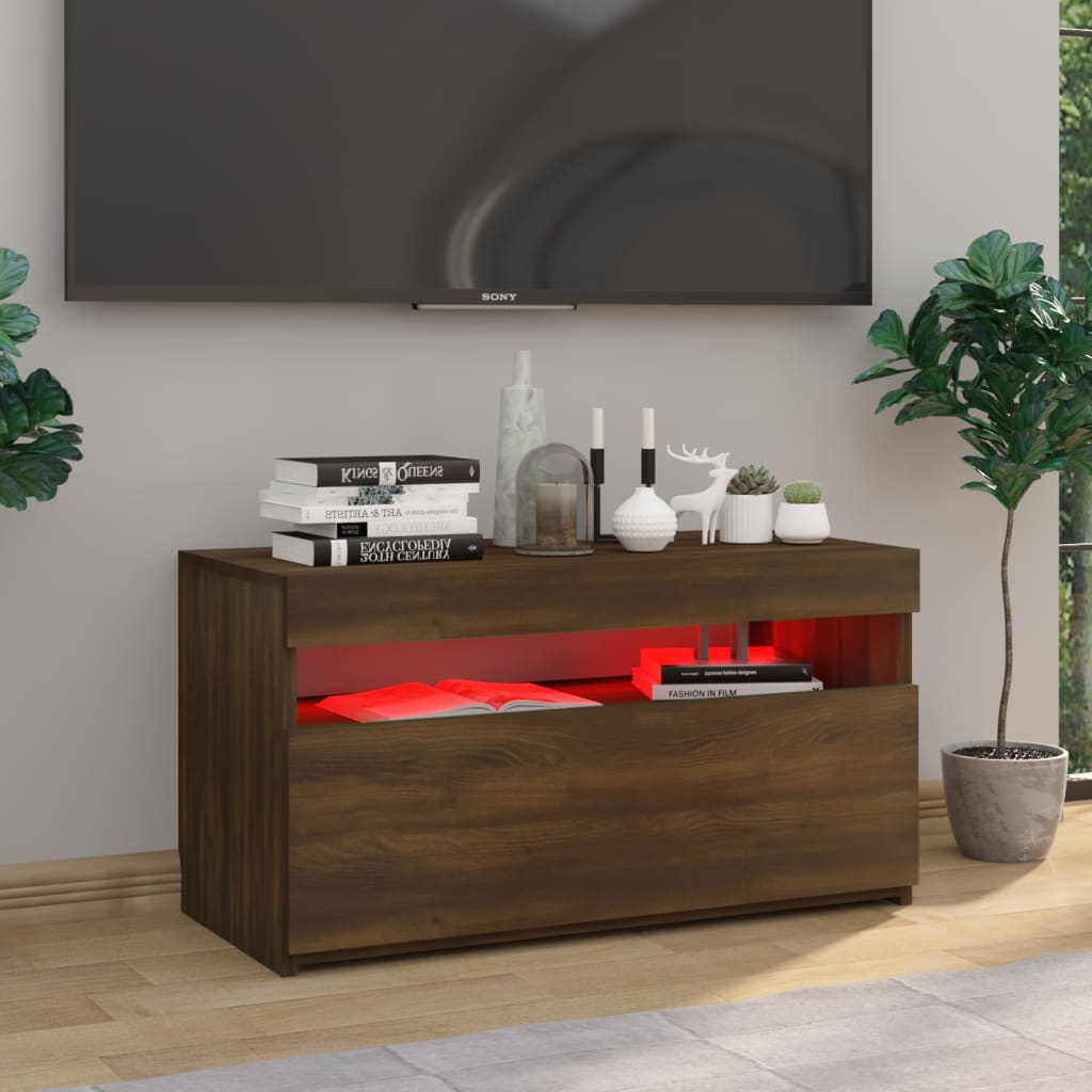 Tv-Meubel Met Led-Verlichting 75X35X40 Cm Bruineikenkleurig