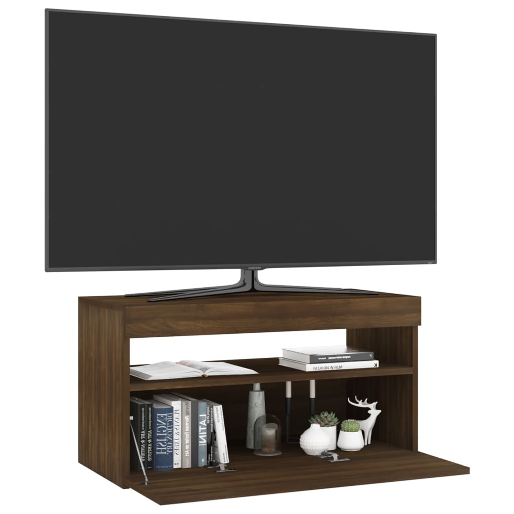 Tv-Meubel Met Led-Verlichting 75X35X40 Cm Bruineikenkleurig