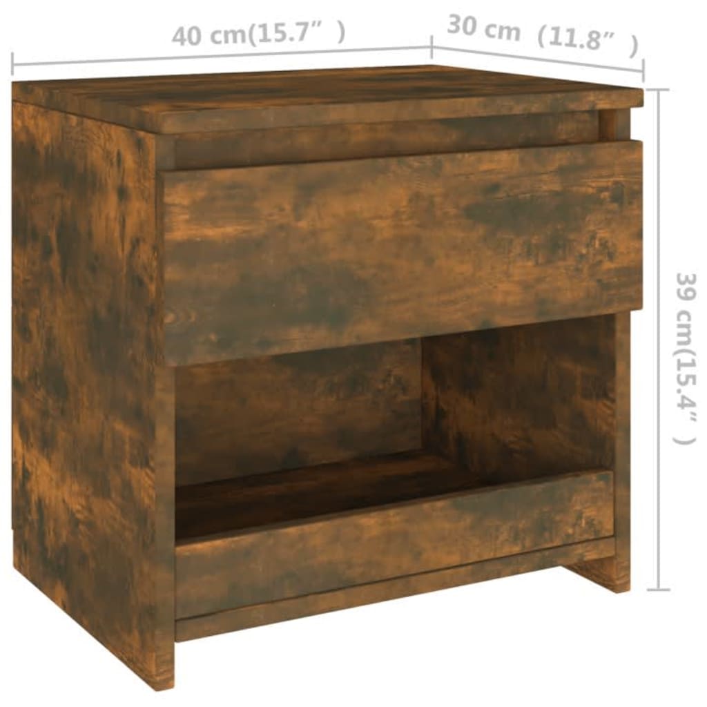 Nachtkastje 40X30X39 Cm Bewerkt Hout Gerookt Eikenkleurig