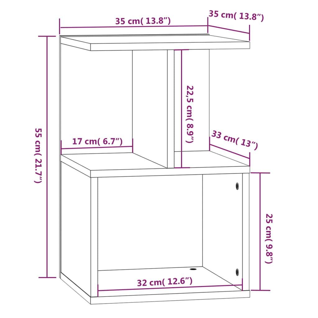 Nachtkastjes 2 St 35X35X55 Cm Bewerkt Hout Bruineikenkleurig