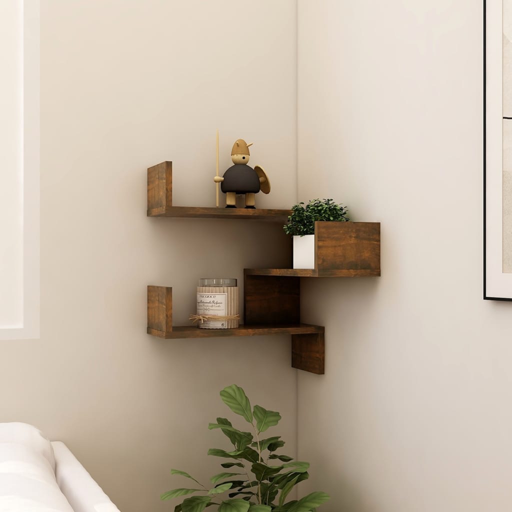 Hoekwandschap 40X40X50 Cm Bewerkt Hout Gerookt Eikenkleurig