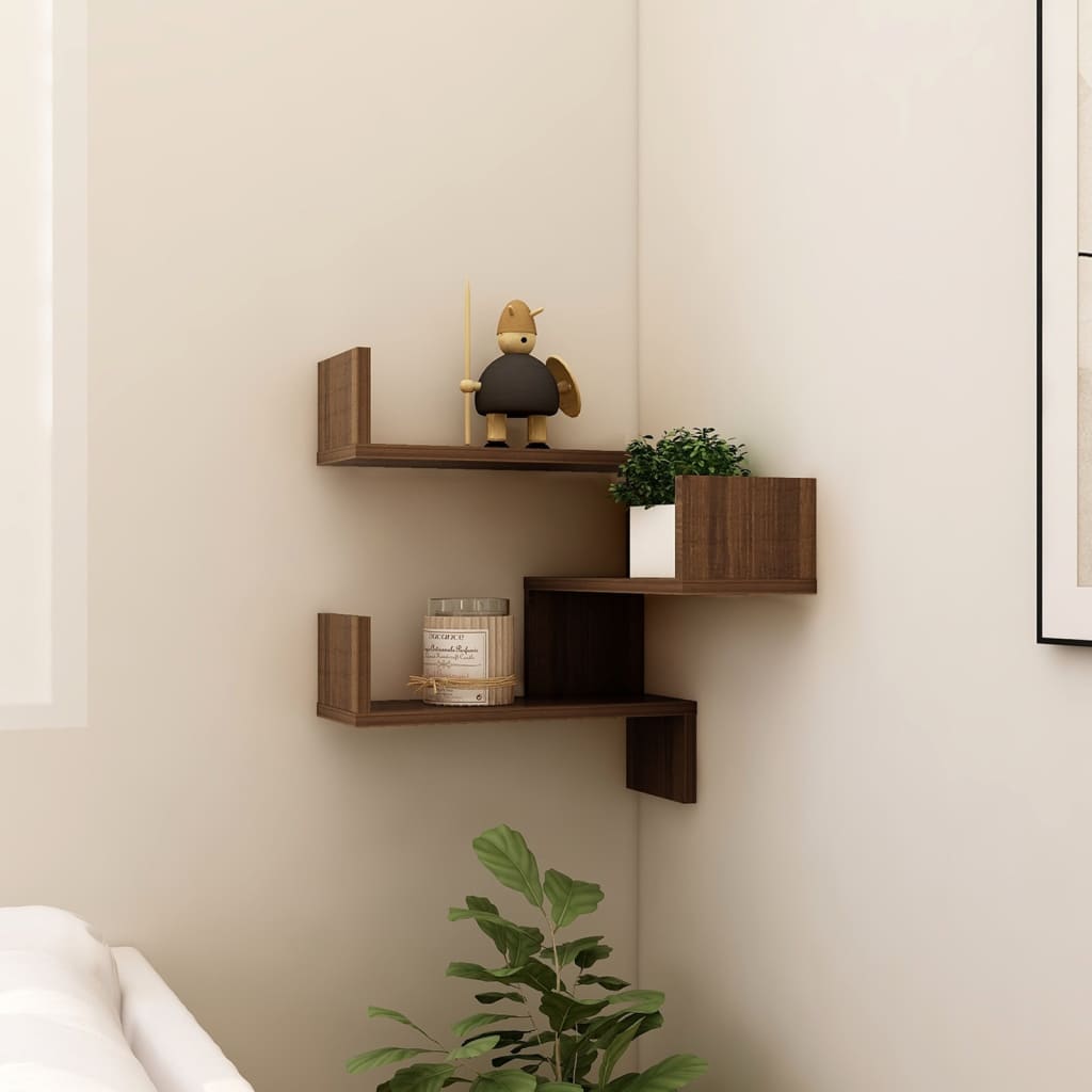 Hoekwandschap 40X40X50 Cm Bewerkt Hout Bruineikenkleurig