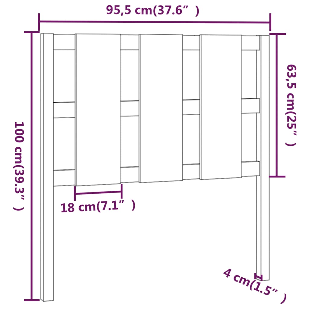 Hoofdbord 95,5X4X100 Cm Massief Grenenhout Grijs