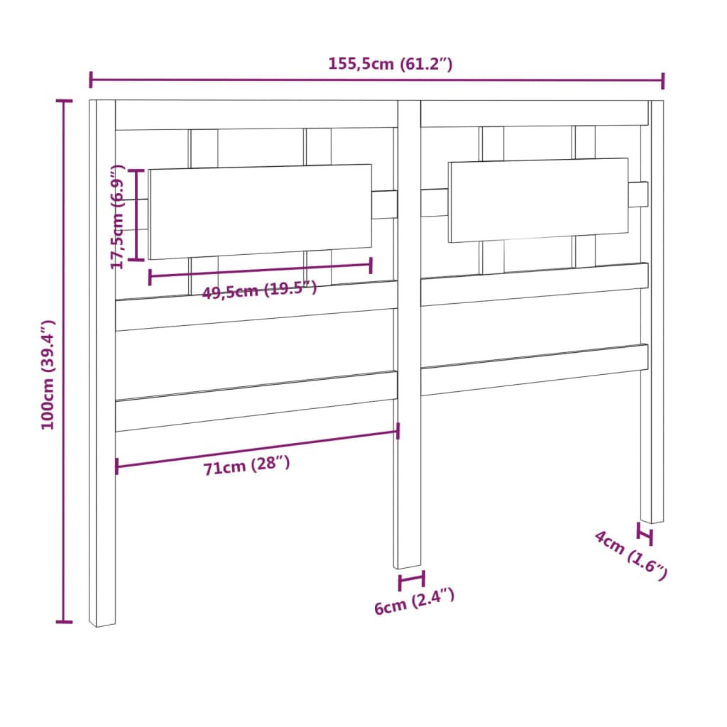 Hoofdbord 155,5X4X100 Cm Massief Grenenhout Honingbruin