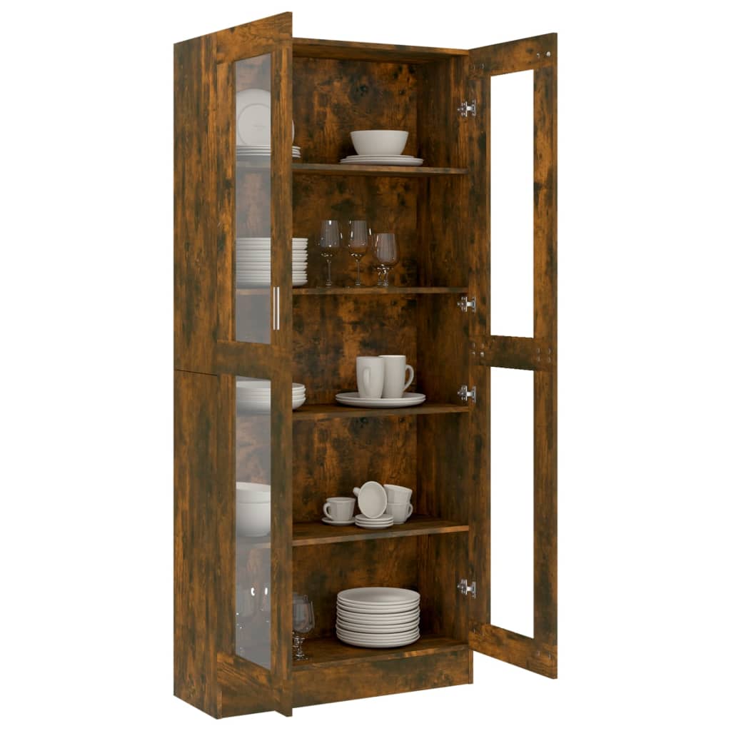 Vitrinekast 82,5X30,5X185,5 Cm Bewerkt Hout Gerookt Eikenkleur