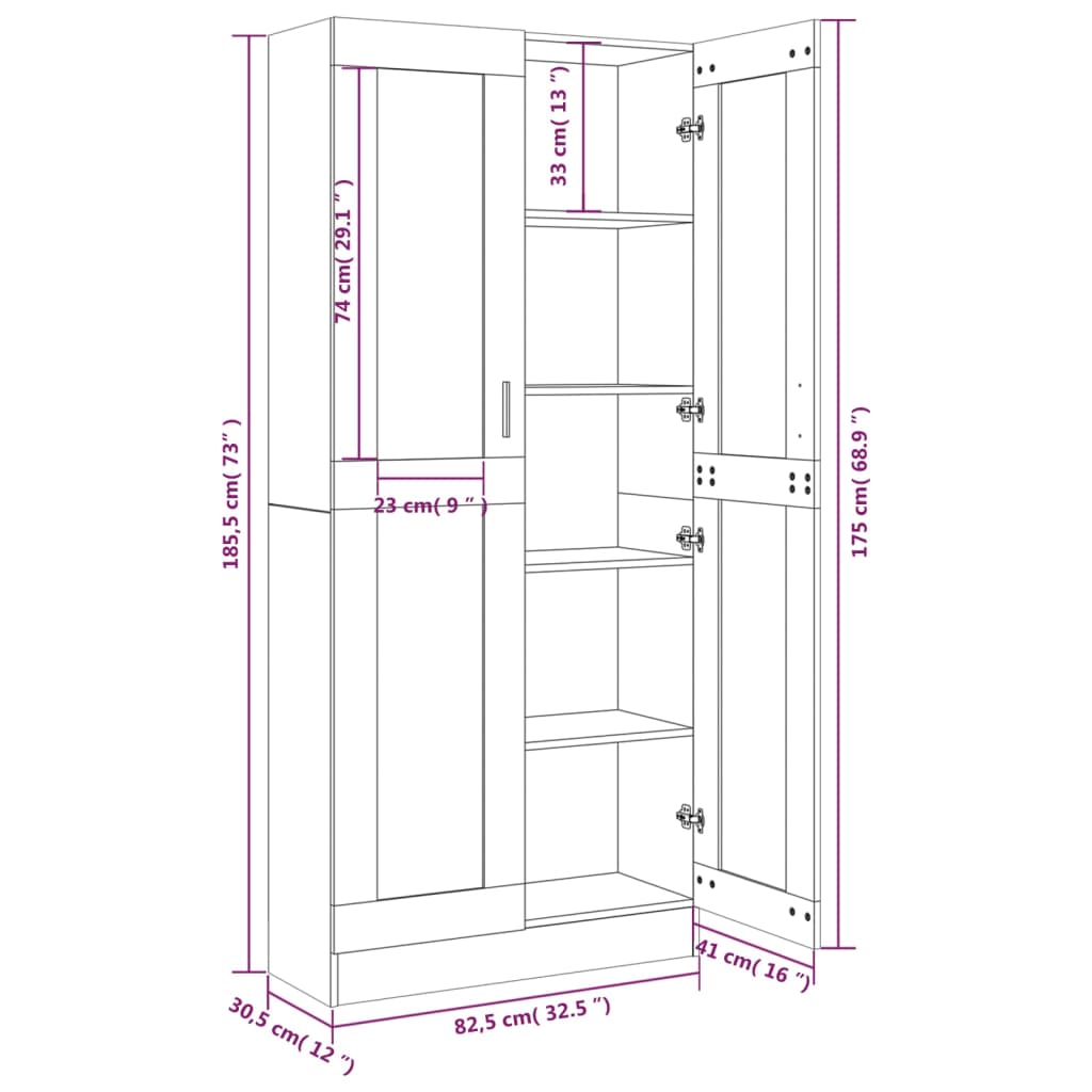 Vitrinekast 82,5X30,5X185,5 Cm Bewerkt Hout Gerookt Eikenkleur