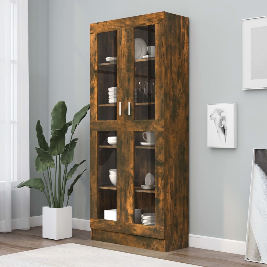 Vitrinekast 82,5X30,5X185,5 Cm Bewerkt Hout Gerookt Eikenkleur