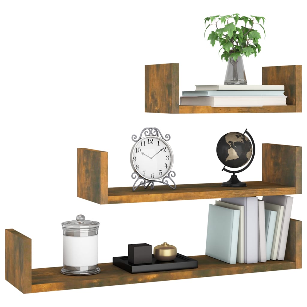 Wandschappen 3 St Bewerkt Hout Gerookt Eikenkleurig