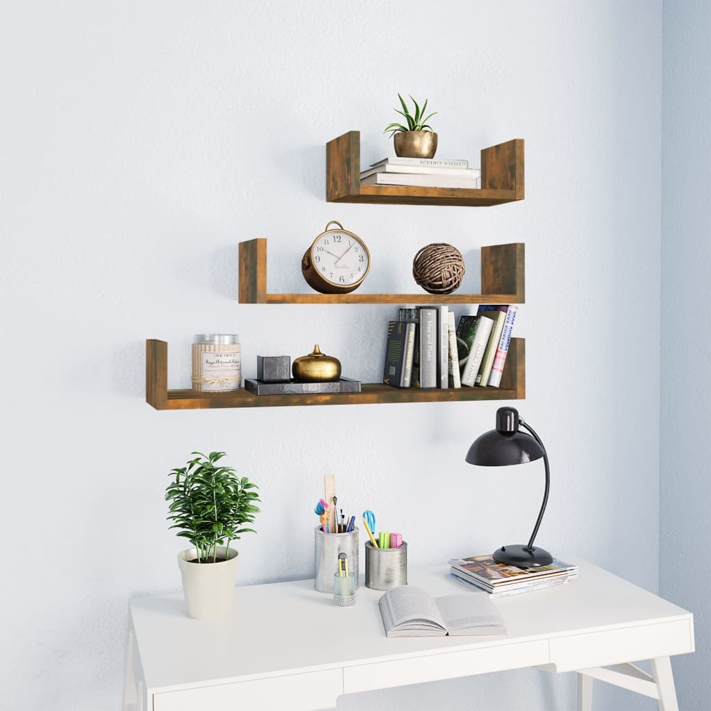 Wandschappen 3 St Bewerkt Hout Gerookt Eikenkleurig