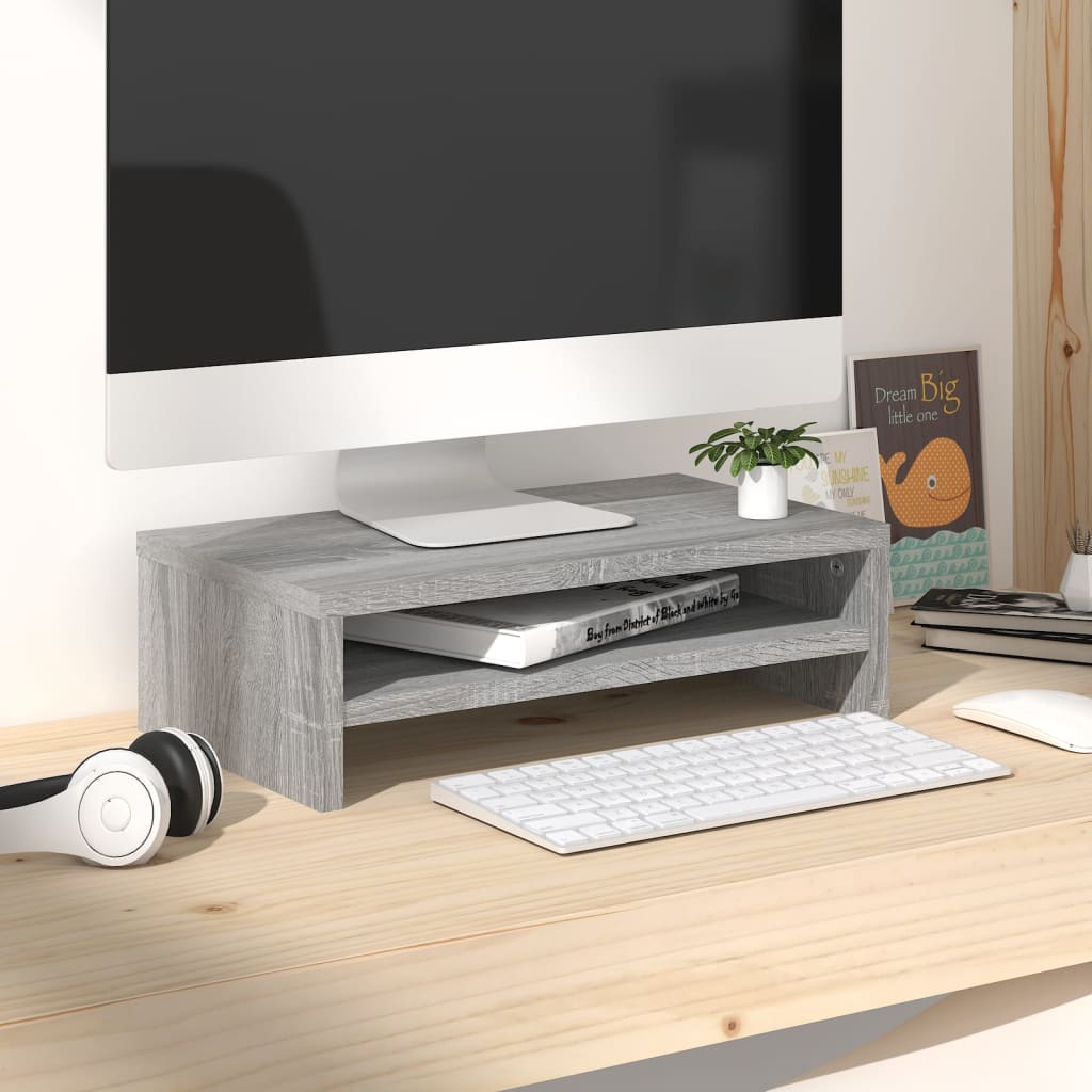 Monitorstandaard 42X24X13 Cm Bewerkt Hout Grijs Sonoma Eiken