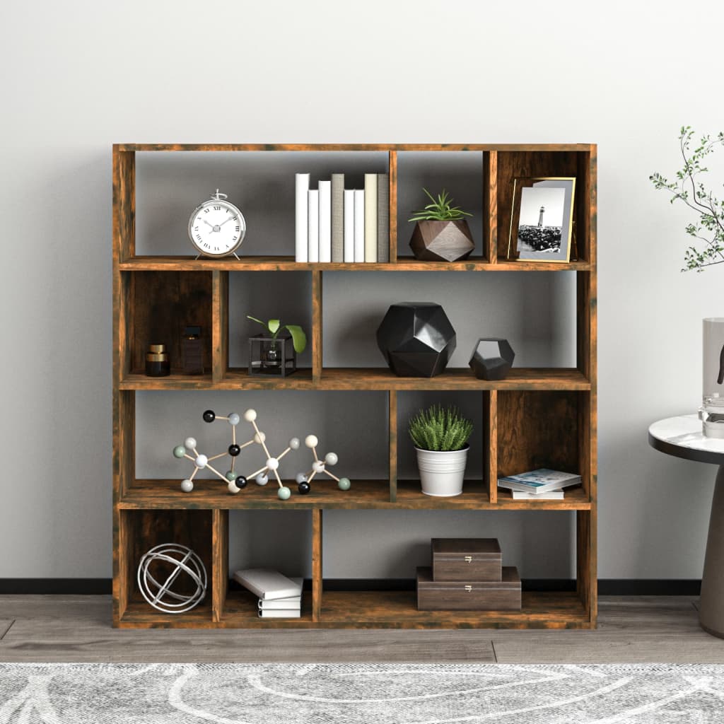 Boekenkast 110X24X110 Cm Bewerkt Hout Gerookt Eikenkleurig