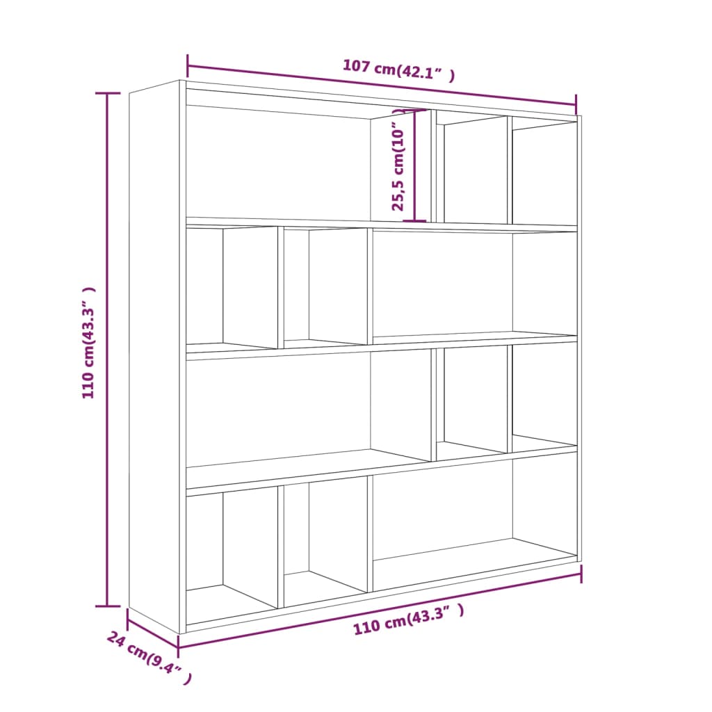 Boekenkast 110X24X110 Cm Bewerkt Hout Gerookt Eikenkleurig