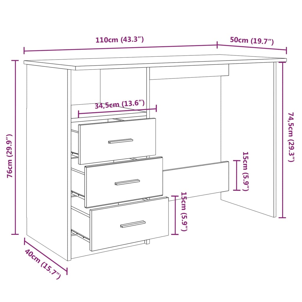 Bureau Met Lades 110X50X76 Cm Bewerkt Hout Bruineikenkleurig