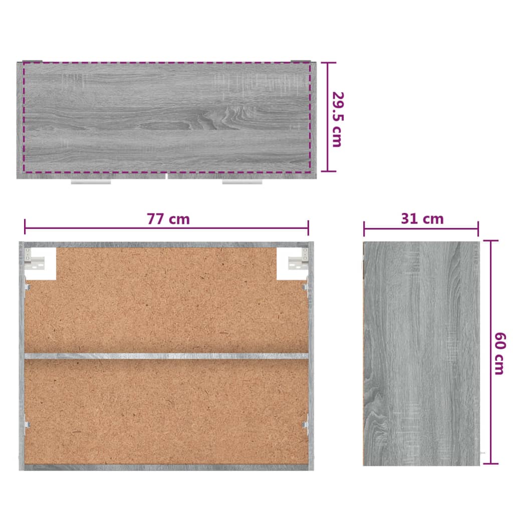 Wandkast Hangend 80X31X60 Cm Bewerkt Hout Grijs Sonoma Eiken