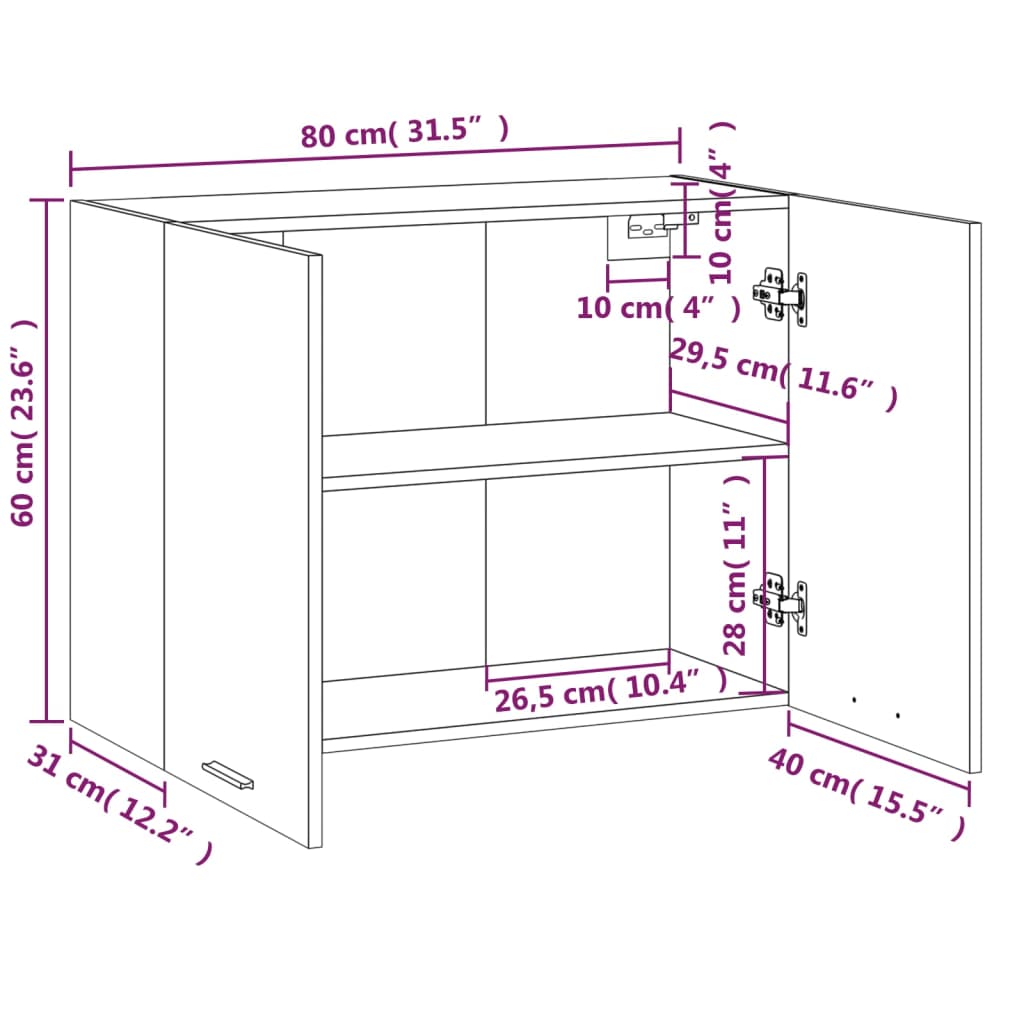 Wandkast Hangend 80X31X60 Cm Bewerkt Hout Grijs Sonoma Eiken