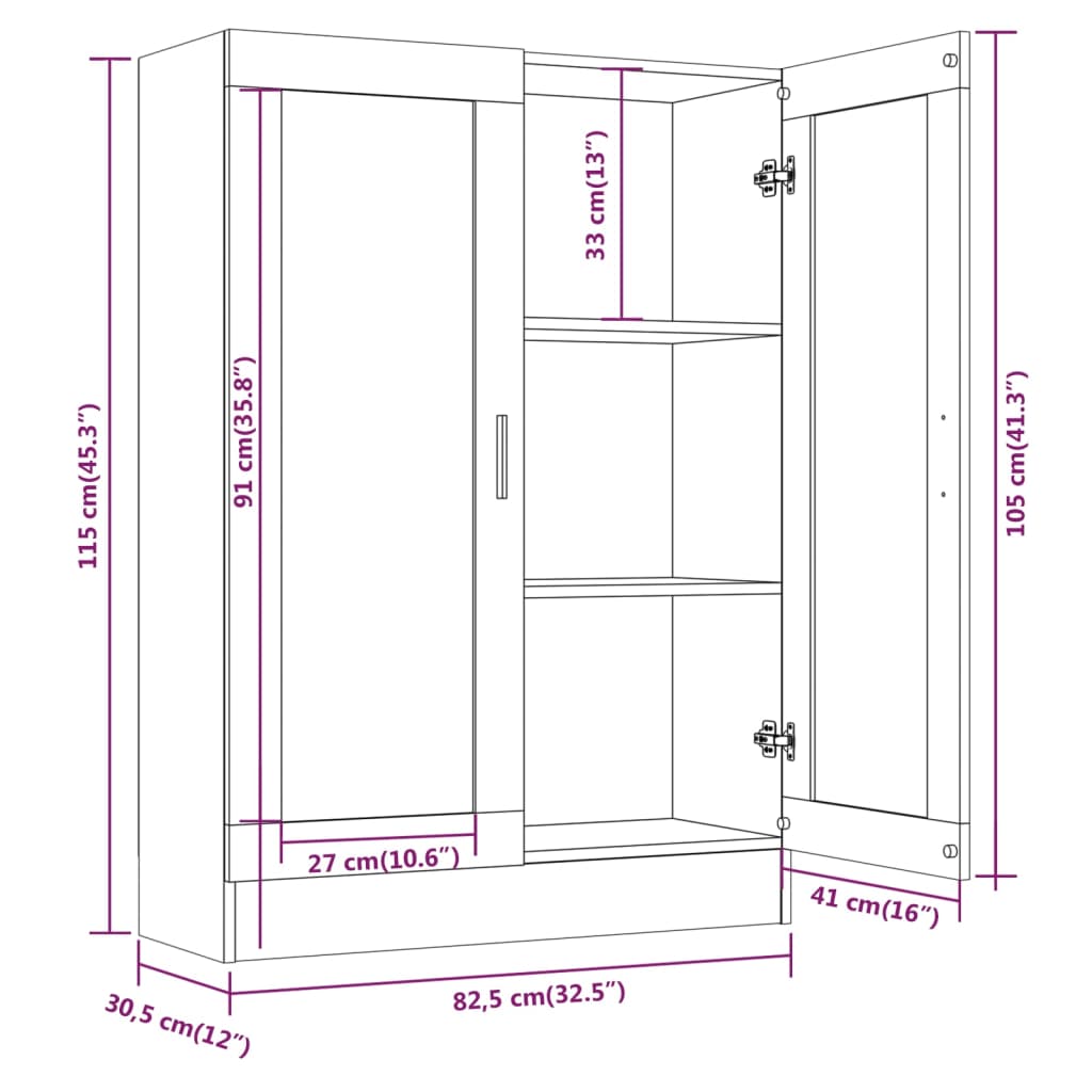 Vitrinekast 82,5X30,5X115 Cm Bewerkt Hout Bruineikenkleurig