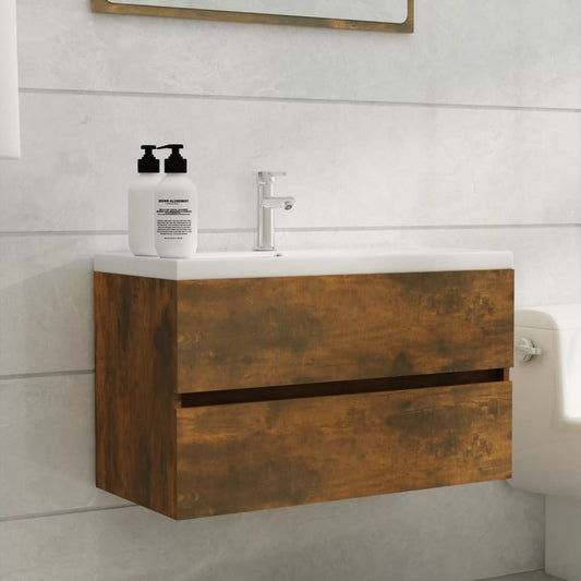 Wastafelkast 80X38,5X45 Cm Bewerkt Hout Gerookt Eikenkleurig