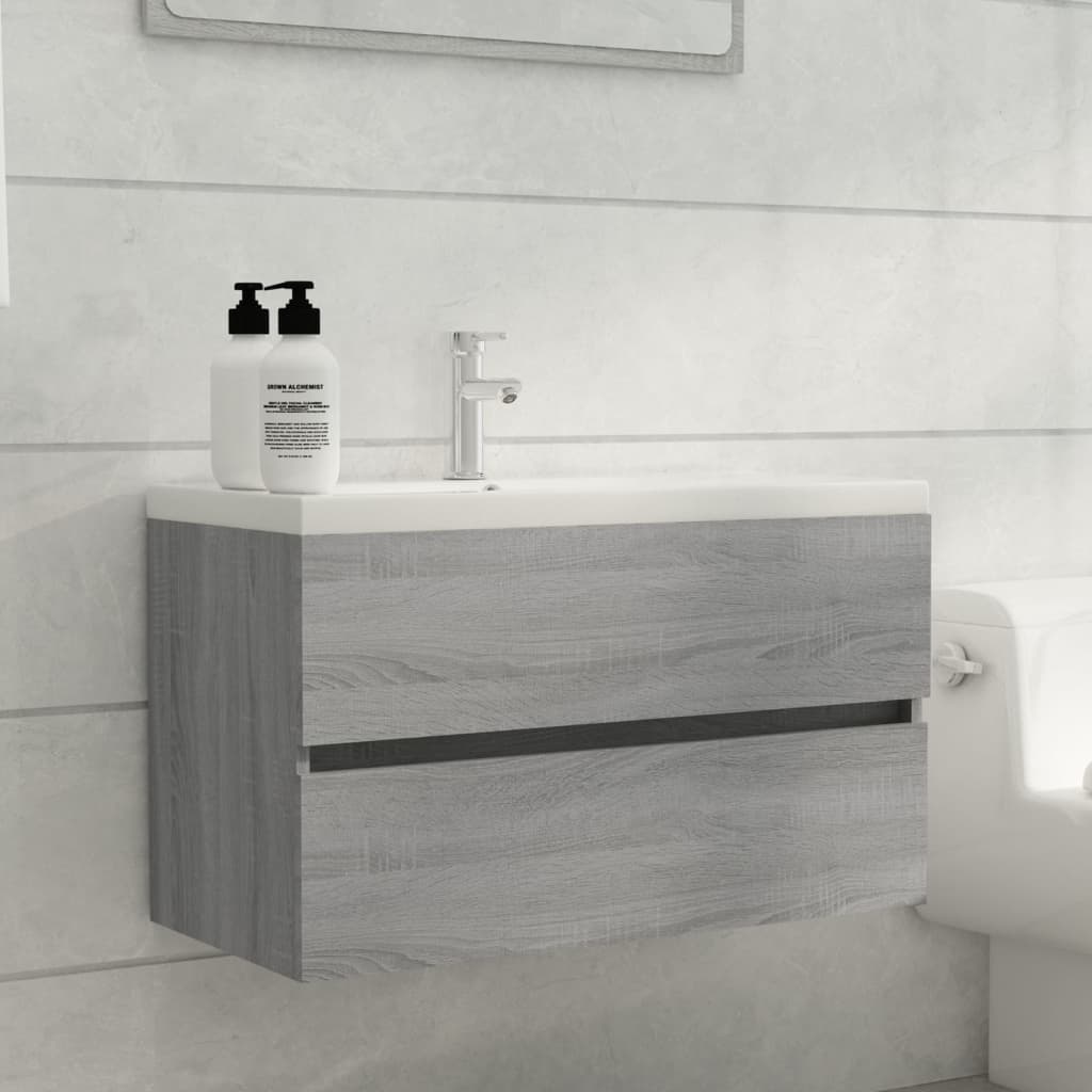 Wastafelkast 80X38,5X45 Cm Bewerkt Hout Grijs Sonoma Eikenkleur