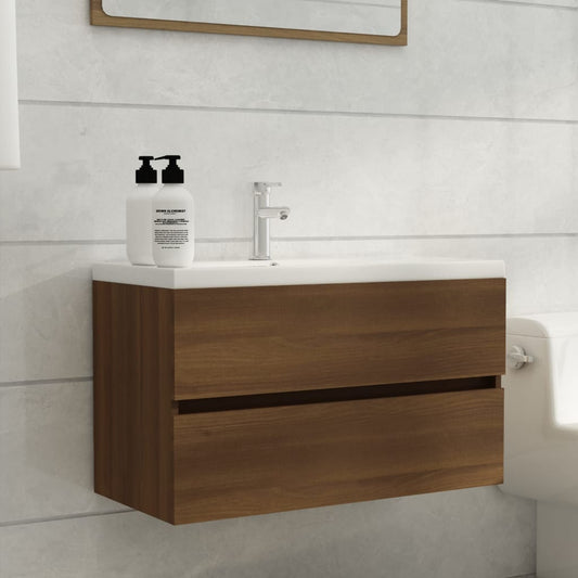 Wastafelkast 80X38,5X45 Cm Bewerkt Hout Bruineikenkleurig